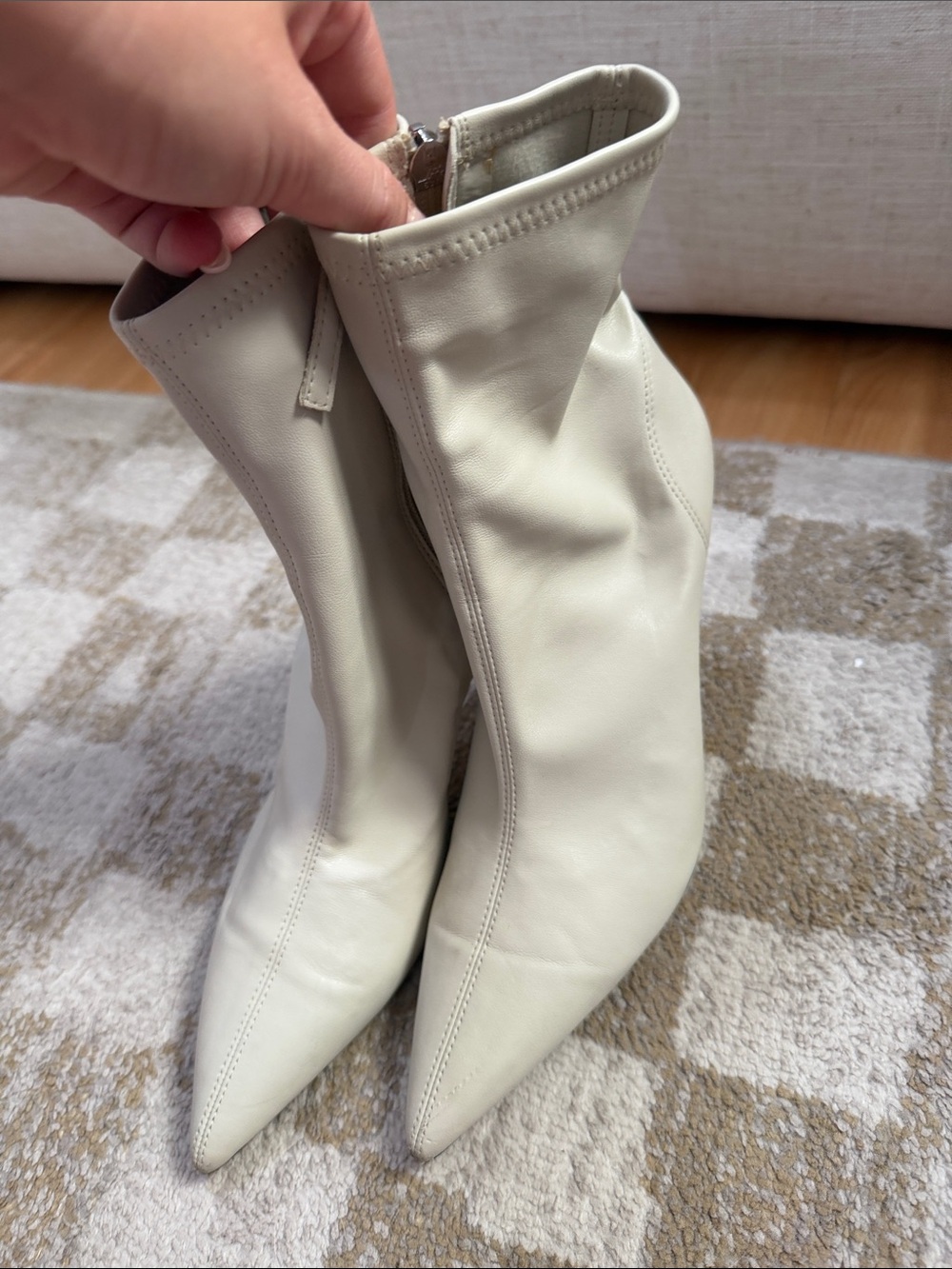 Zara Cream Pointed Stiletto Ankle Booties with Side Zip